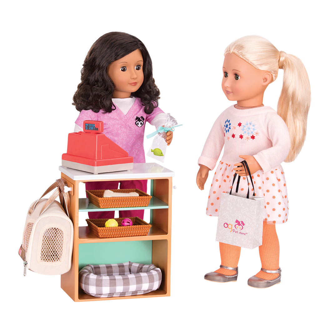 18-inch doll with pet store playset