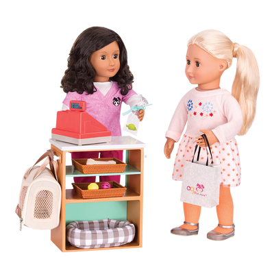 18-inch doll with pet store playset