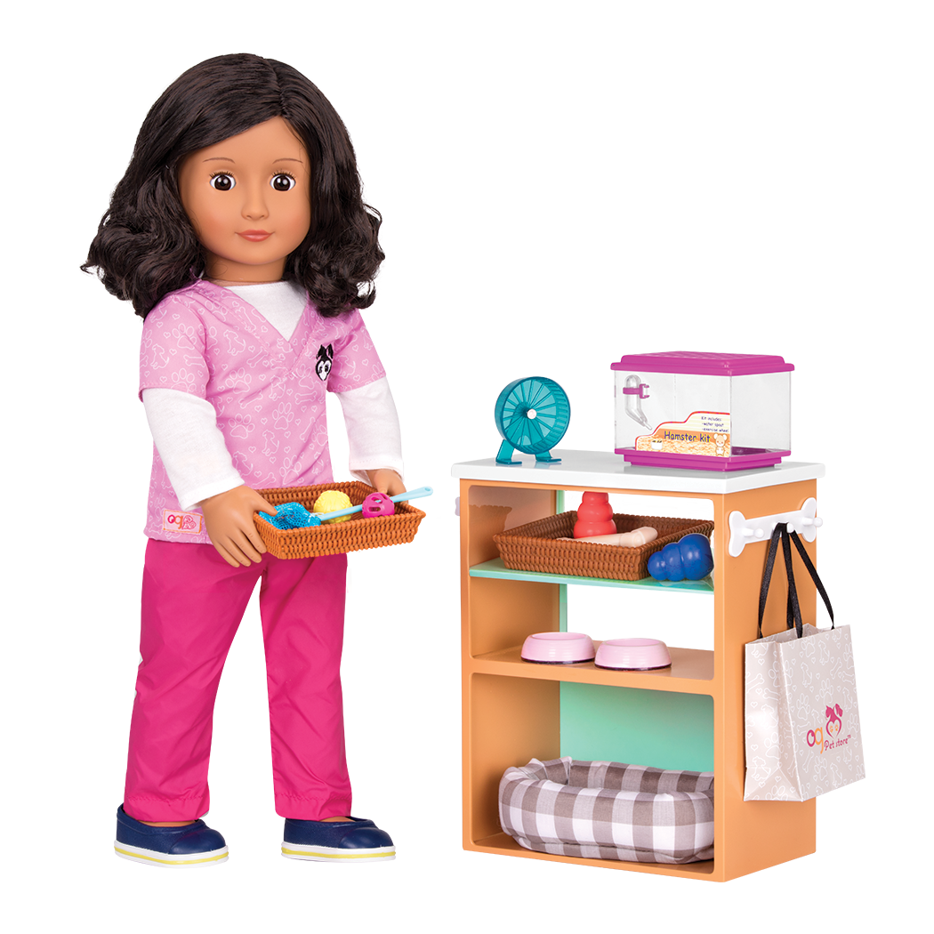 18-inch doll with pet store playset