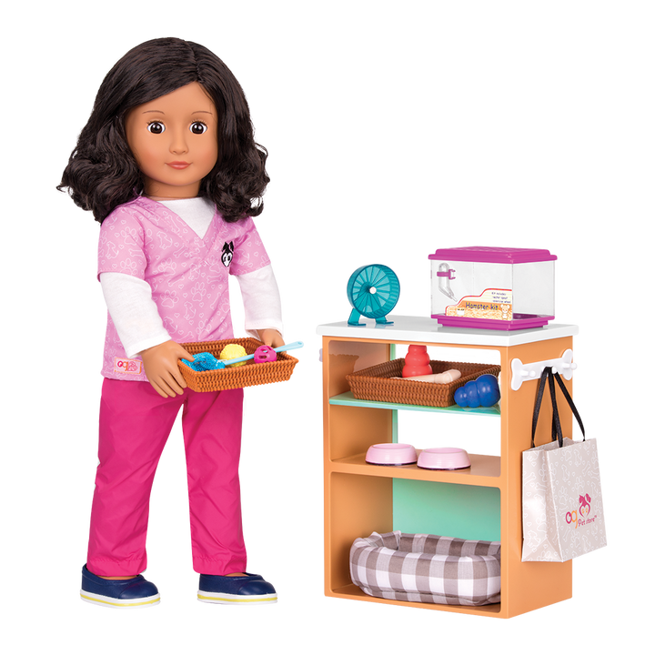 18-inch doll with pet store playset