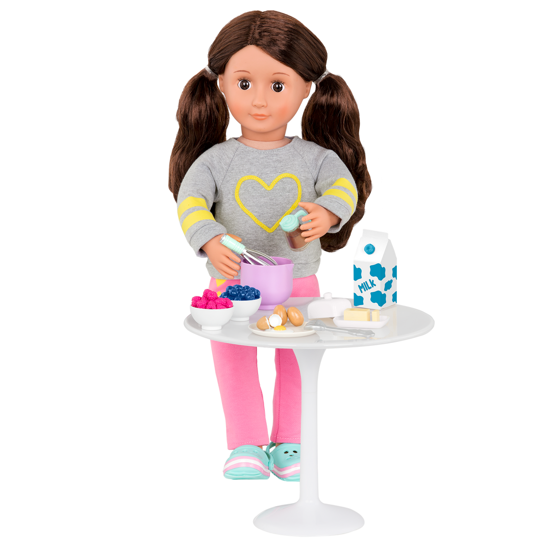 18-inch doll using pancake breakfast playset