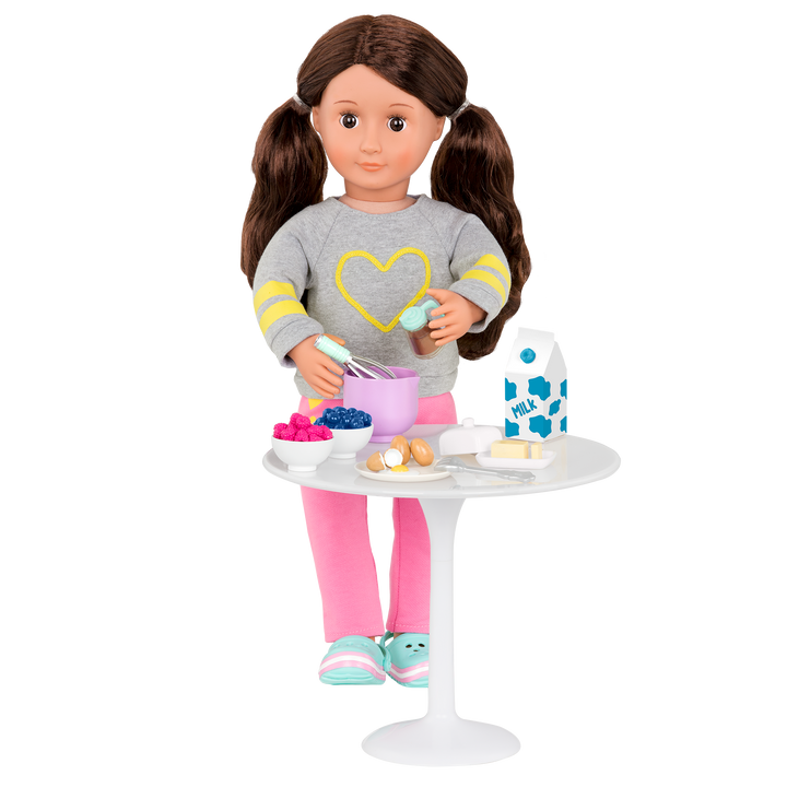 18-inch doll using pancake breakfast playset