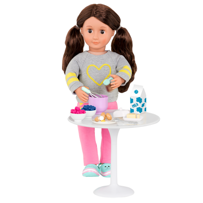 18-inch doll using pancake breakfast playset
