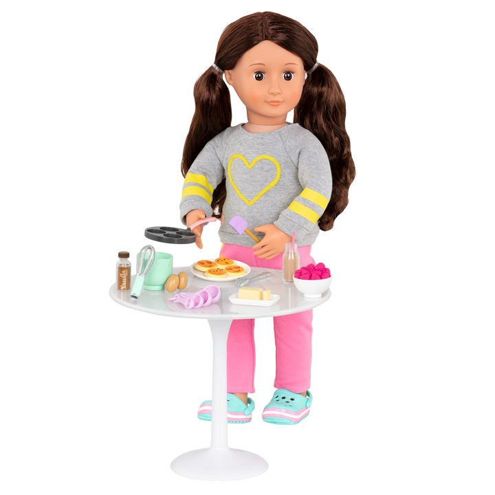 18-inch doll using pancake breakfast playset