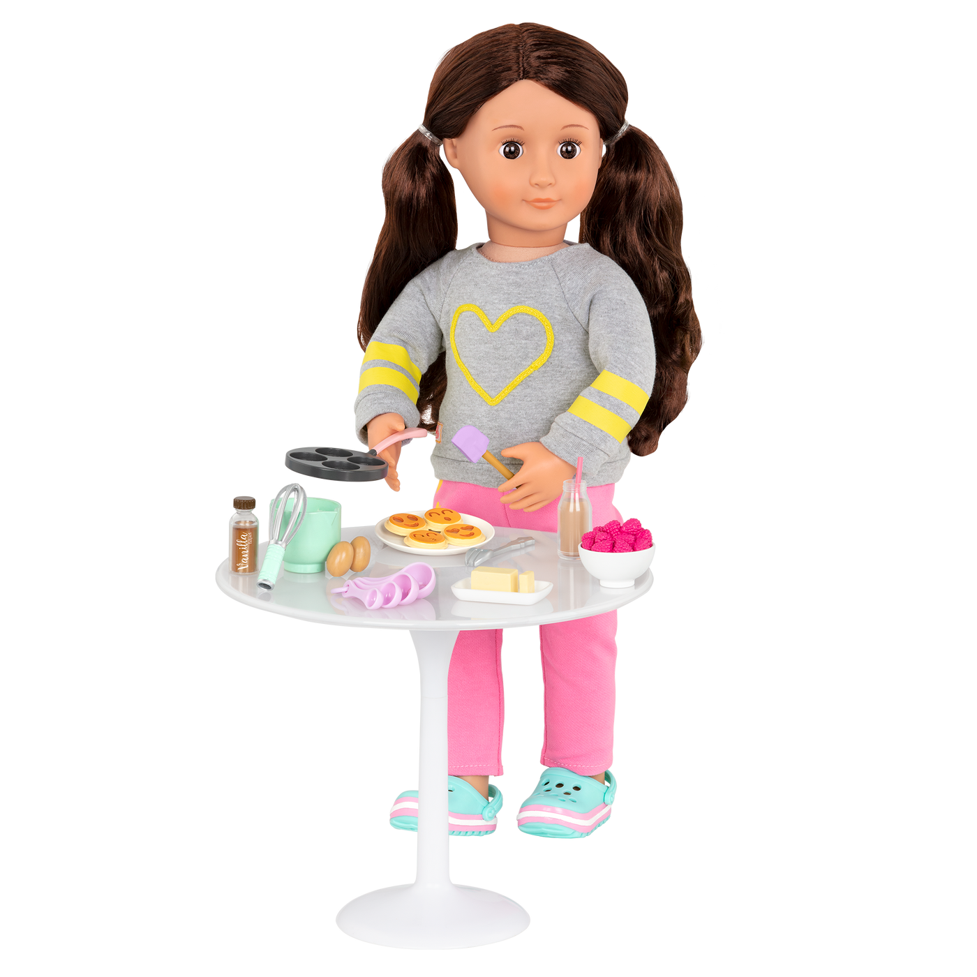 18-inch doll using pancake breakfast playset