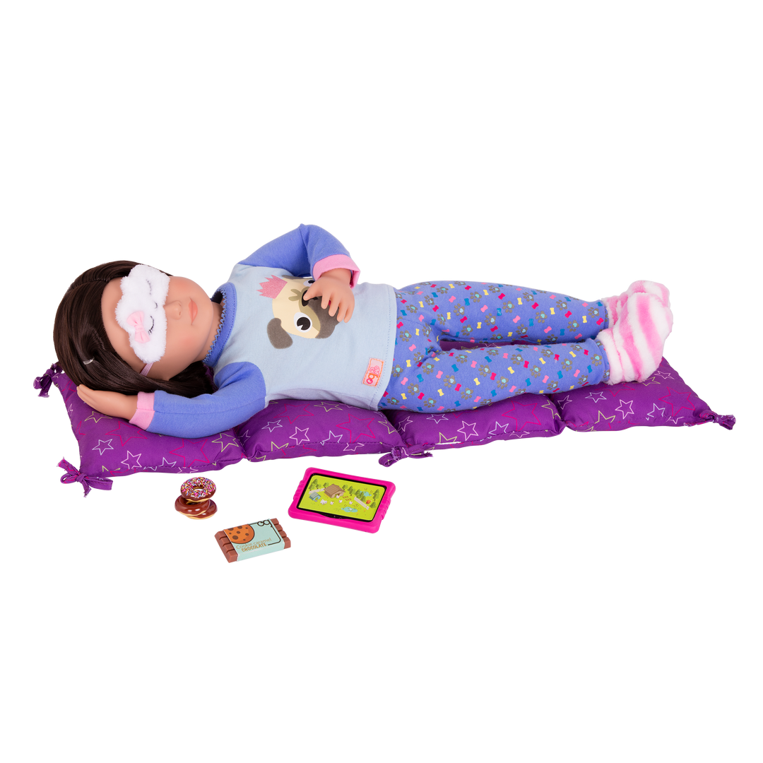 18-inch doll with sleepover playset