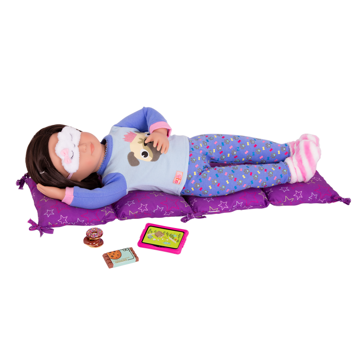 18-inch doll with sleepover playset