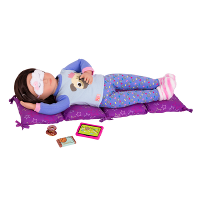 18-inch doll with sleepover playset