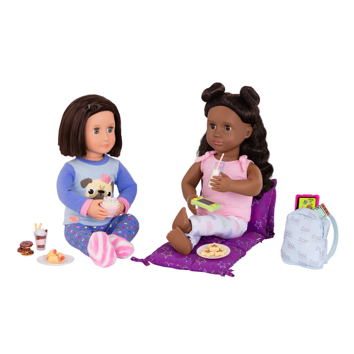 18-inch doll with sleepover playset