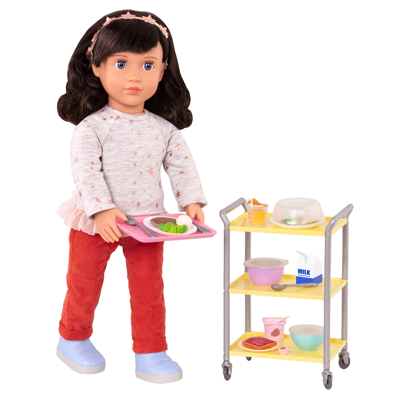 Hospital meal set on cart with 18-inch doll