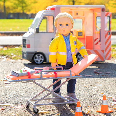 18-inch paramedic doll with blonde hair, blue eyes and medical equipment