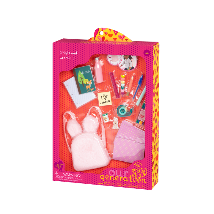 Two 18-inch dolls with school supply playset