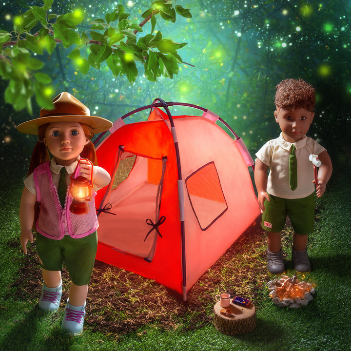 18-inch doll using camping playset
