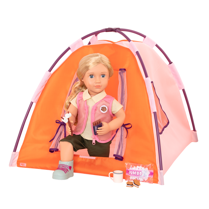 18-inch doll using camping playset