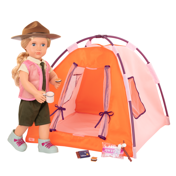 18-inch doll using camping playset