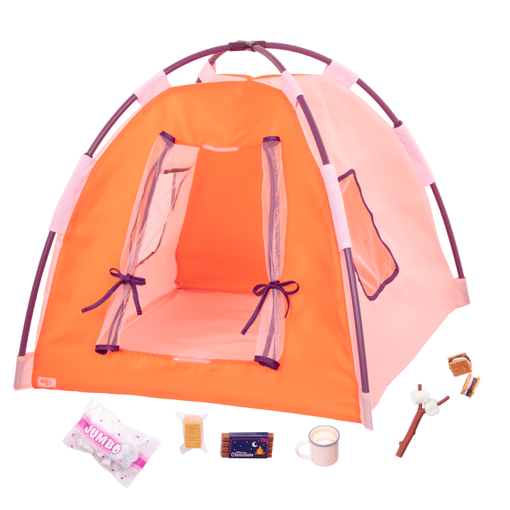 18-inch doll using camping playset