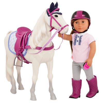 18-inch doll with sterling gray horse figurine
