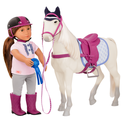 18-inch doll with sterling gray horse figurine